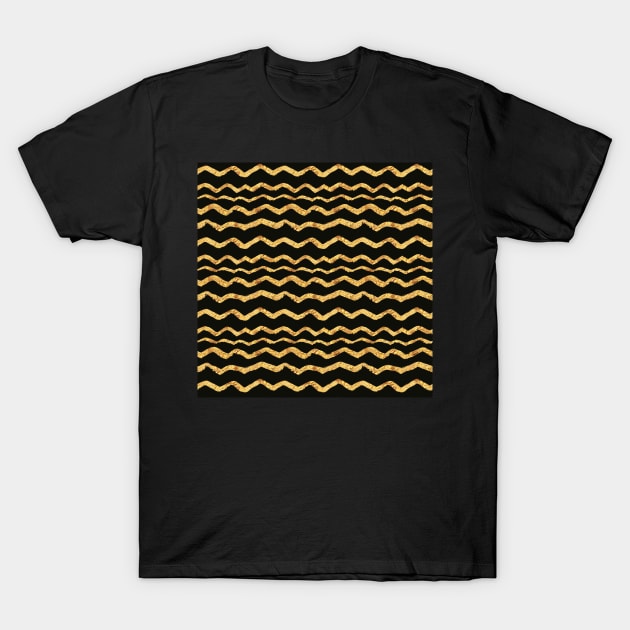 Gold Zigzag Pattern on Black T-Shirt by machare